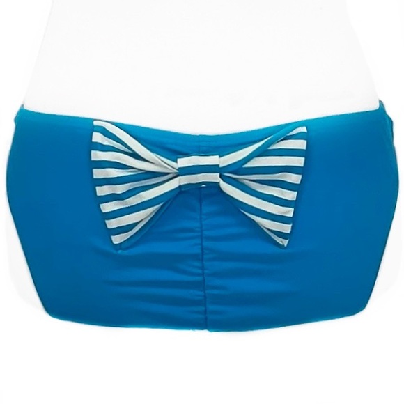 Forever 21 Turquoise & White Stripes 🎀 Bow 🎀 Retro Cheeky Bikini Bottoms L - Picture 3 of 4